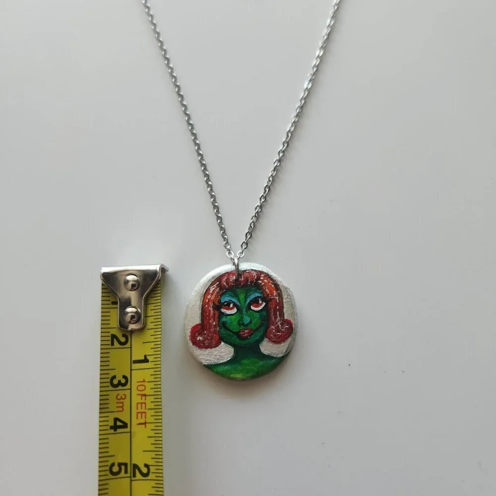 Unique colourful green witch pendant on a dainty silver chain - Picture 9 of 13